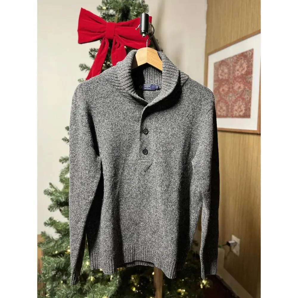 J.CREW Men's Gray Shawl Collar Henley Sweater